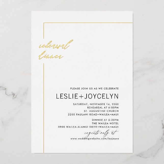 PixDezines Modern Minimal Rehearsal Dinner Foil Invitation (Front)