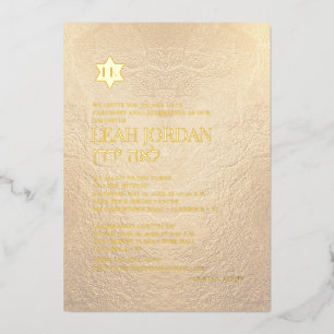 PixDezines Modern Minimalist Rose Gold Bat Mitzvah Foil Invitation