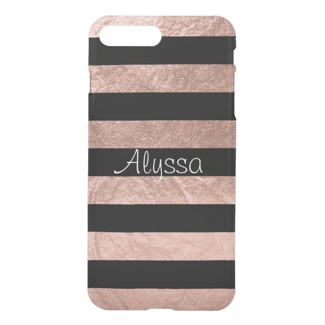 PixDezines Modern Stripes+Faux Rose Gold Uncommon iPhone Case (Back)