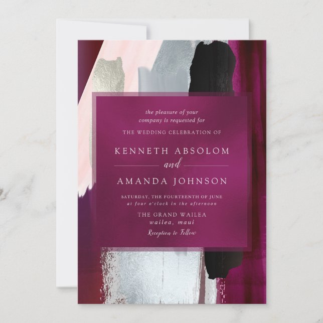 PixDezines Modern Watercolor Blush Burgundy Grey Invitation (Front)