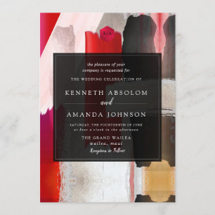 PixDezines Modern Watercolor Red Black Invitation