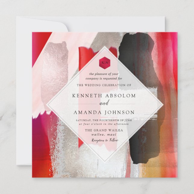PixDezines Modern Watercolor Red Black Invitation (Front)