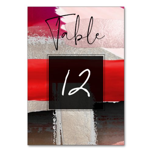 PixDezines Modern Watercolor Red Black Table Number