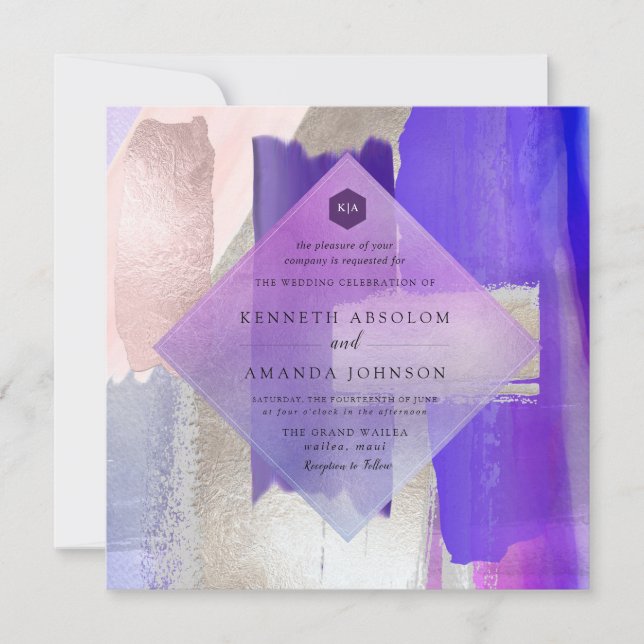 PixDezines Modern Watercolor Violet+Silver Invitation (Front)