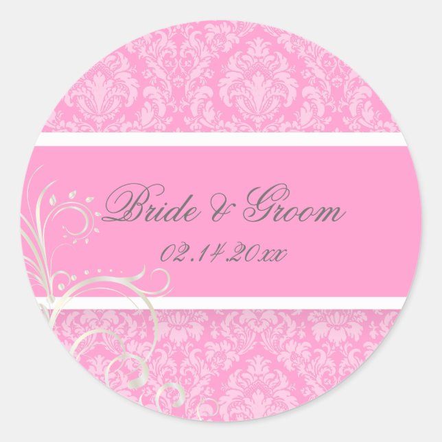 PixDezines moiré damask wedding stickers (Front)