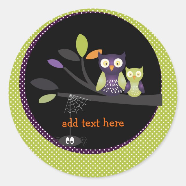 PixDezines Mommy+baby owl, halloween Classic Round Sticker (Front)