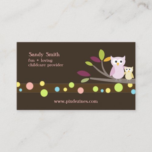 PixDezines Mommy + Baby owls childcare Business Card Template