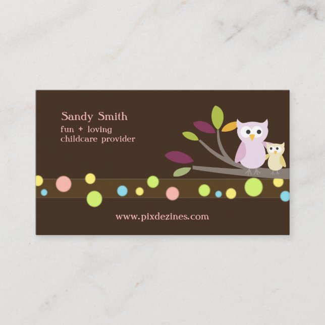 PixDezines Mommy + Baby owls childcare Business Card (Front)