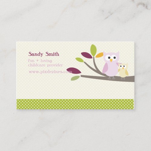 PixDezines Mommy + Baby owls childcare Business Card Templates