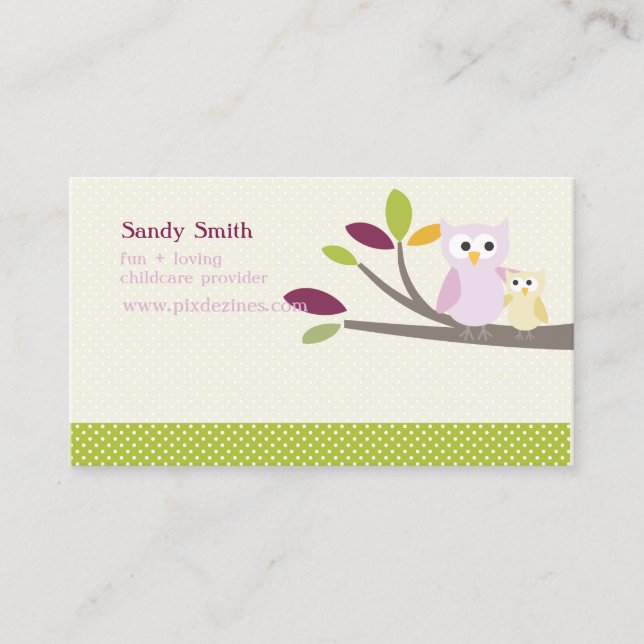 PixDezines Mommy + Baby owls childcare Business Card (Front)