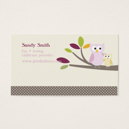 PixDezines Mommy + Baby owls childcare Business Card