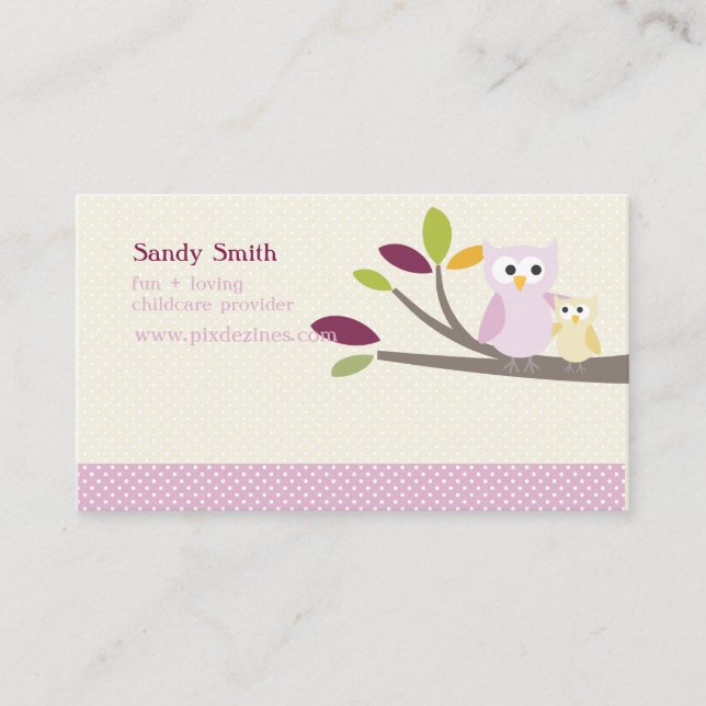 PixDezines Mommy + Baby owls childcare Calling Card (Front)