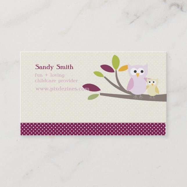 PixDezines Mommy + Baby owls childcare Calling Card (Front)