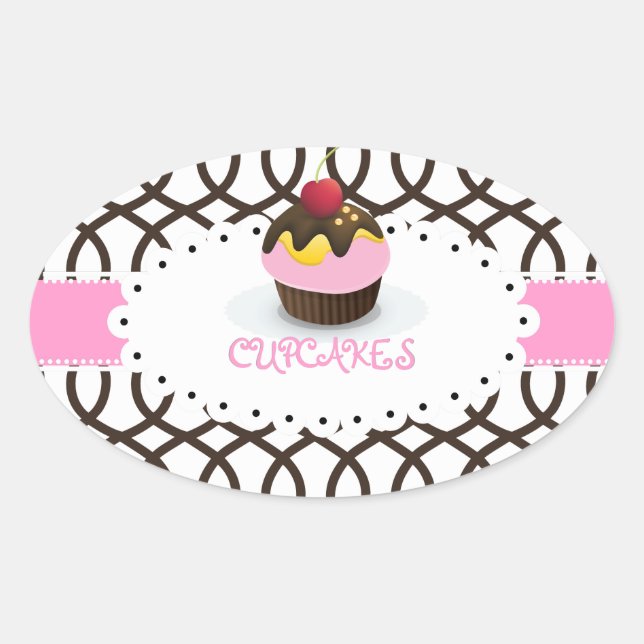 PixDezines monaco trellis+cupcake/DIY color Oval Sticker (Front)