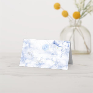 PixDezines Monogram Blue Honeycomb+Marble Place Card