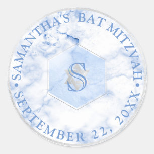PixDezines Monogram Blue Honeycomb Mitzvah Classic Round Sticker