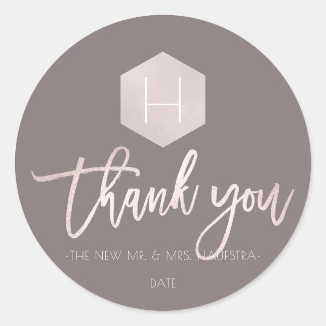 PixDezines Monogram Blush Pink Foil, Thank You Classic Round Sticker (Front)