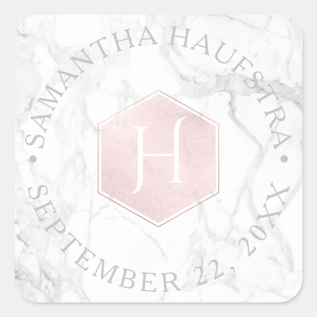 PixDezines Monogram Blush Pink Honeycomb Square Sticker (Front)