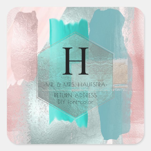 PixDezines Monogram, Blush+Sage Color Block Square Sticker (Front)