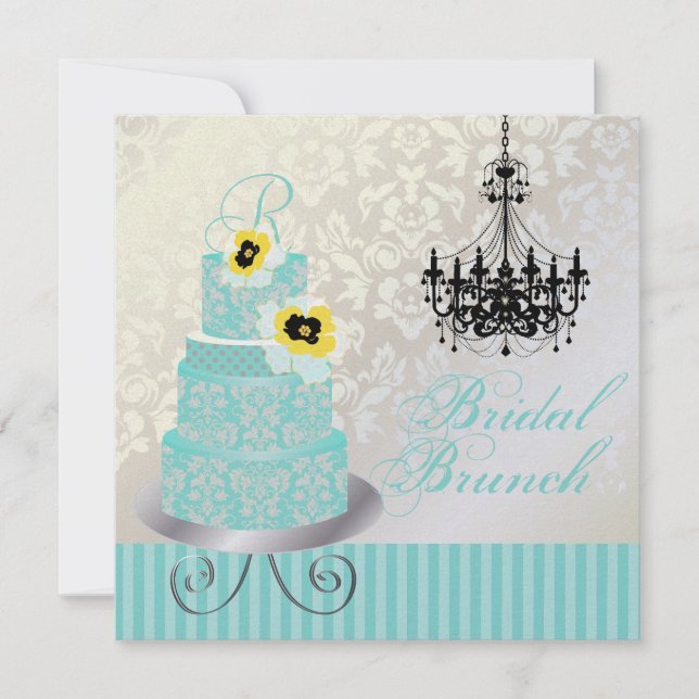PixDezines monogram bridal, blue wedding cake Invitation (Front)