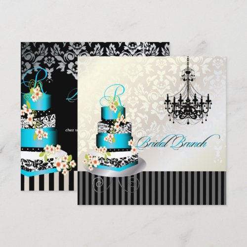 PixDezines monogram bridal brunch, teal blue cake Custom Invites