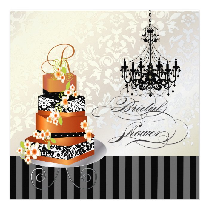 PixDezines monogram bridal, burnt appricot cake Invitation