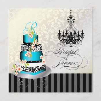 Pixdezines Monogram Bridal Shower  Blue Cake Invitation by custom_stationery at Zazzle