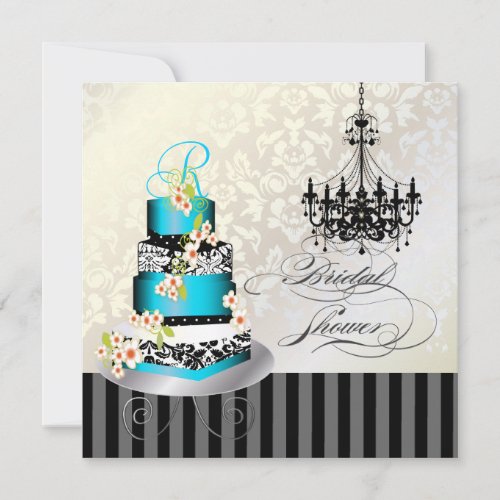 PixDezines monogram bridal shower, blue cake Personalized Announcement
