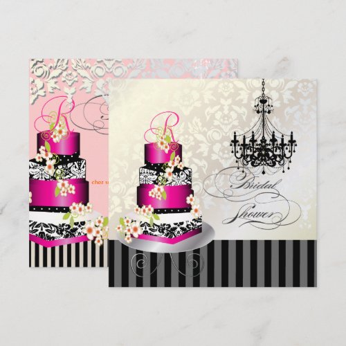 PixDezines monogram bridal, hot pink cake Personalized Invitation