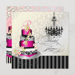 PixDezines MONOGRAM BRIDAL SHOWER/HOT PINK CAKE Invitation