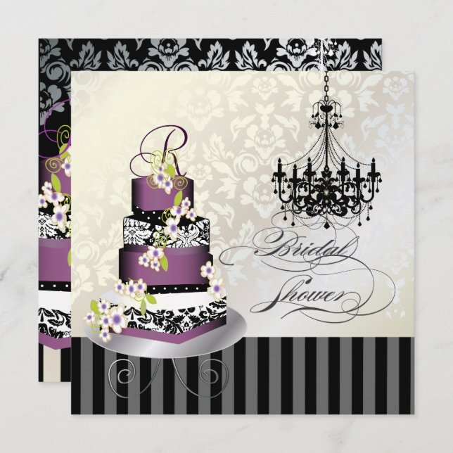 PixDezines MONOGRAM BRIDAL SHOWER/PLUM PUDDING CAK Invitation (Front/Back)