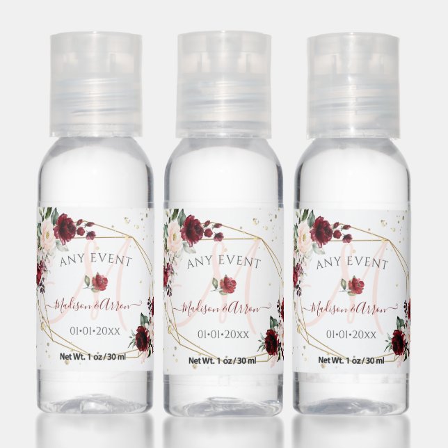PixDezines Monogram Burgundy Blusg Roses Hand Sanitizer (Set)