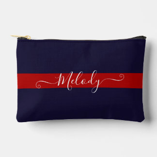 PixDezines Monogram Cabana Stripe Crimson Navy Accessory Pouch