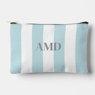 PixDezines Monogram Cabana Stripe Dusty Blue Accessory Pouch