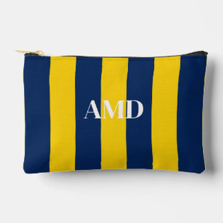 PixDezines Monogram Cabana Stripe Navy Yellow Accessory Pouch
