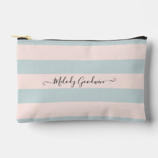 PixDezines Monogram Cabana Stripe Pink Blue Accessory Pouch