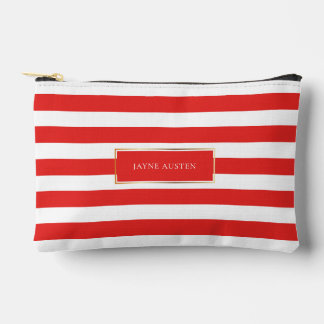 PixDezines Monogram Cabana Stripe Red White Accessory Pouch