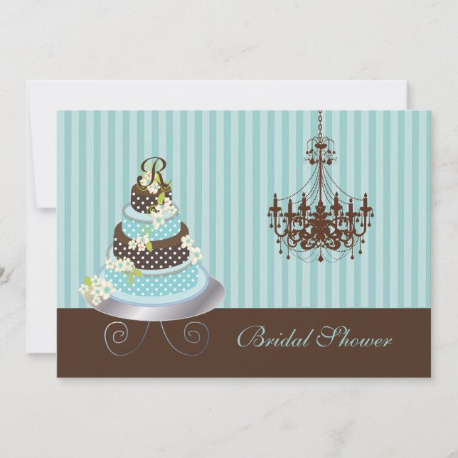 PixDezines monogram cake/teal blue, bridal shower Invitation (Front)
