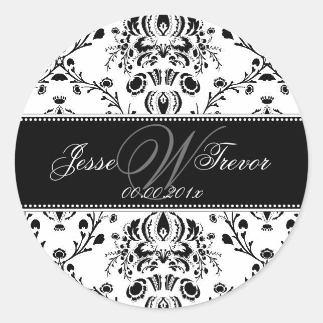 PixDezines Monogram Dolcè Damask, DIY color Classic Round Sticker (Front)