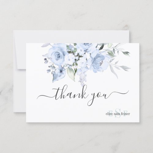 PixDezines Monogram Dusty Blue Roses Thank You