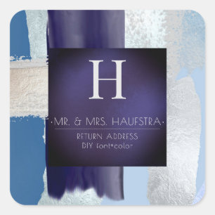 PixDezines Monogram, Dusty Blue+Silver Color Block Square Sticker