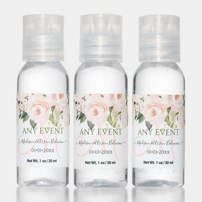 PixDezines Monogram Dusty Blush Watercolor Roses Hand Sanitizer (Set)