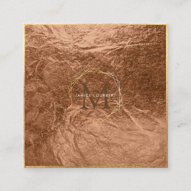 PixDezines MONOGRAM/FAUX COPPER HONEYCOMB Square Business Card (Front)