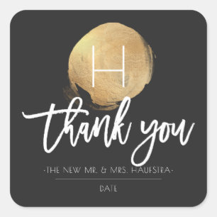 PixDezines Monogram Faux Gold Foil, Thank You Square Sticker