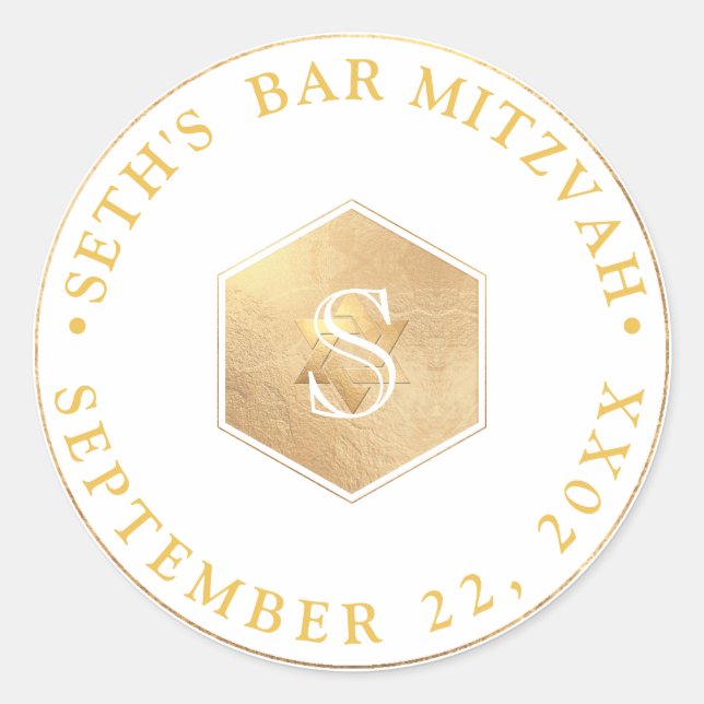 PixDezines Monogram Faux Gold Honeycomb Mitzvah Classic Round Sticker (Front)
