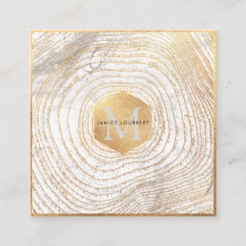 Pixdezines Monogram/faux Gold Tree Rings Square Business Card by Create_Business_Card at Zazzle