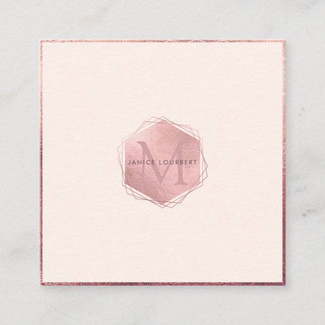 PixDezines MONOGRAM/FAUX ROSE GOLD, BLUSH PINK Square Business Card (Front)
