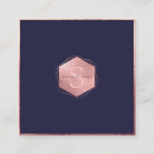 PixDezines MONOGRAM/FAUX ROSE GOLD, NAVY BLUE Square Business Card