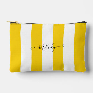 PixDezines Monogram Nautical Striped Yellow White Accessory Pouch