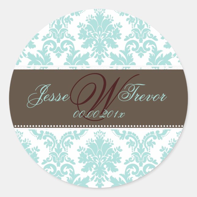 PixDezines monogram paloma damask, DIY colors Classic Round Sticker (Front)